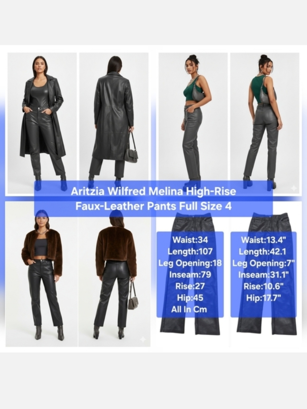 Aritzia Wilfred Melina High-Rise Faux-Leather Pants Full Size 4